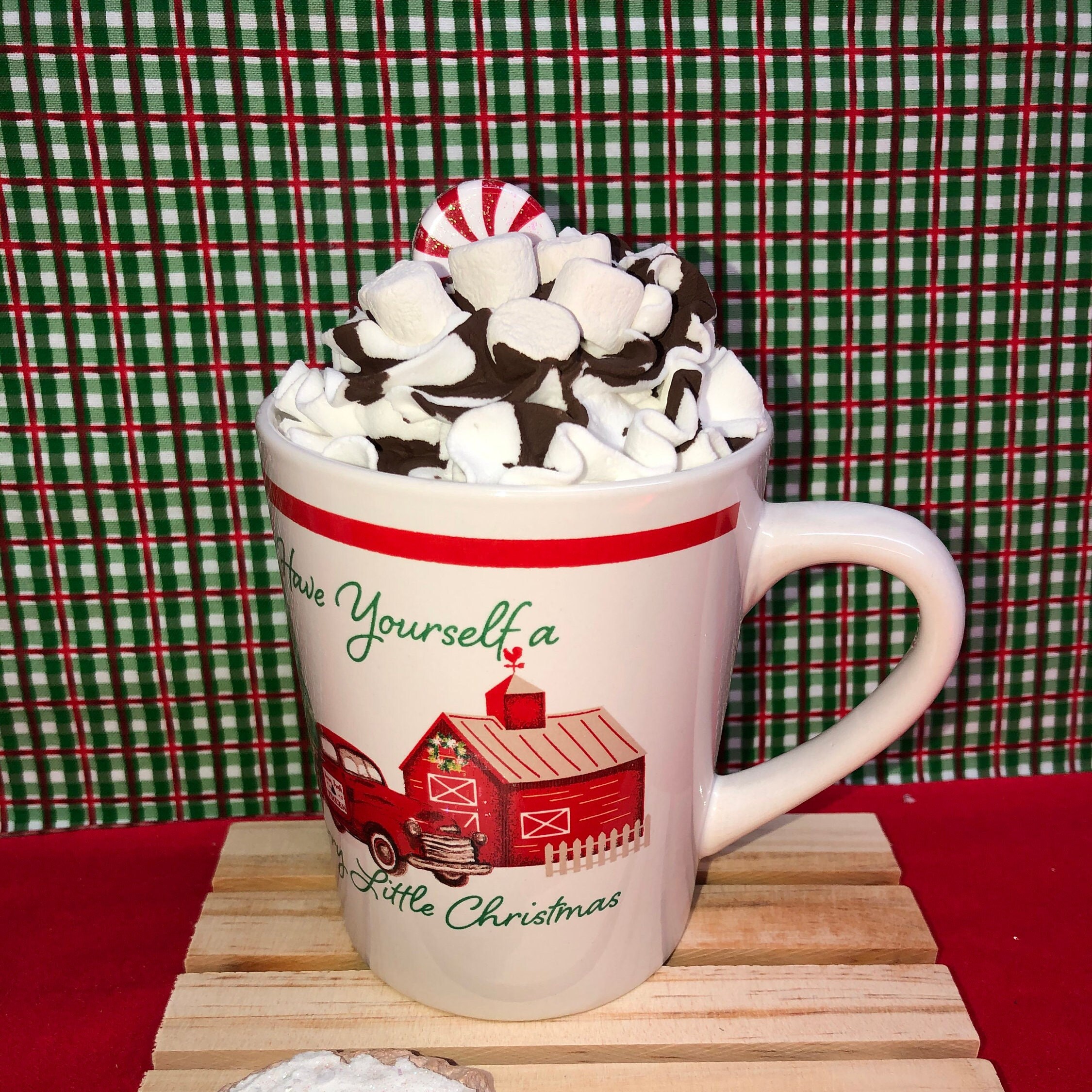 Little Red Truck Mug Topper fake Cream Christmas Hot Chocolate Top 4” Diameter Little Red Truck Mug Topper fake Cream Christmas Hot Chocolate Top 4” Diameter