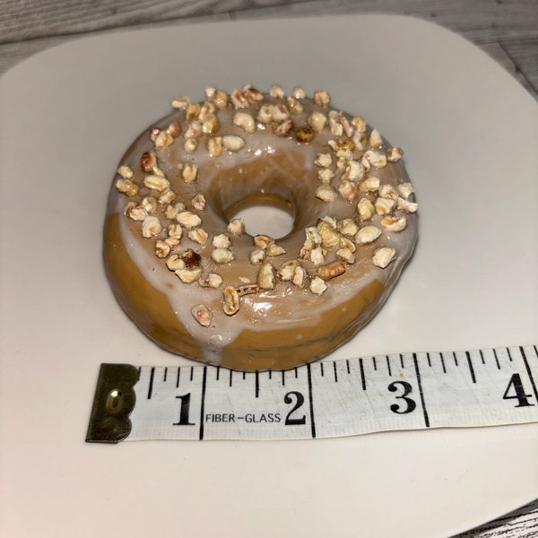 One Fake Glazed DONUT with NUTS  3.5 in  Full Sized Donut w Fake Nuts on top  Photo Prop Display Food F1156