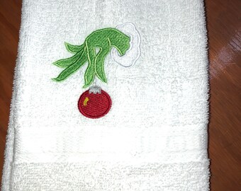 Embroidered White Mainstays Bathroom Hand Towel  Christmas Ornament Theme  HS2021