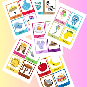 26 Flash Cards for Kids, Educational Cards, Alphabet Flashcards, Fun Illustrations, Montessori Cards, Digital Download.