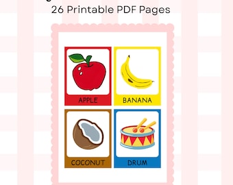 Alphabet Flash Cards (26): Fun Illustrations, Montessori Learning (Digital Download)