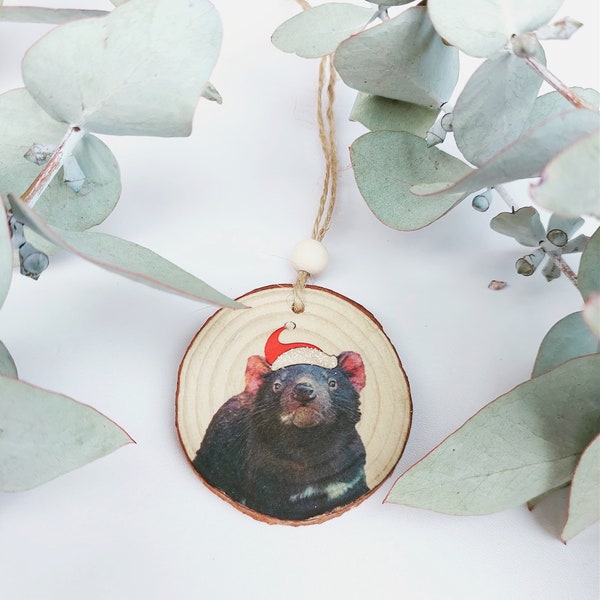 Wood Slice Gift Tag - Christmas Decoration - Tasmanian Devil