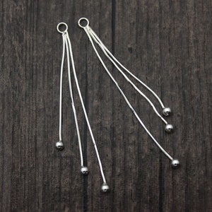 2 Sterling Silver Tassel Charms,55mm Sterling Silver Chain Tassels,Silver Ball Tassels for earrings for necklace,Tassel Jewelry