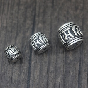 6.5/8.5/10mm Sterling Silver Bead with Om Mantra,Om Mani Padme Hum,Buddhism Silver Spacer Bead,Silver Beads Spacer
