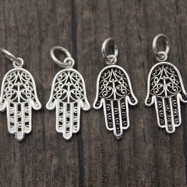 2 Sterling Silber Hamsa Hand Charms,Silber Hand der Fatima,Sterling Silber Fatima Hände