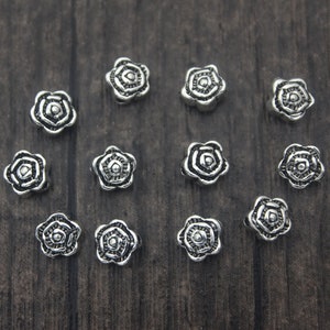 4 Sterling Silver Rose Beads,6mm Rose Flower Beads,Silver Flower Beads,Silver Rose Spacer Beads