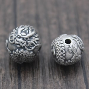 10mm 14mm Sterling Silver Dragon Bead,Silver Dragon Head Bead,Silver 3D Dragon Spacer Bead,Bracelet Bead
