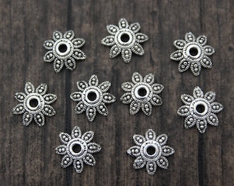 10pcs-8mm Sterling Silver Bead Caps,Sterling Silver Flower Bead Caps,Silver Bead Caps,Flower Caps