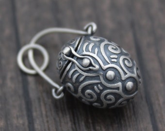 1PC Sterling Silver Flower Prayer Box,Silver Floral Locket Pendant,Wish Box