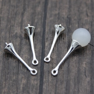 4 Sterling Silver Bead Caps with Peg for Top Drilled Beads,Silver Peg Bead Caps for Half Drilled Pearls and Beads