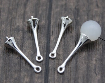 4 Sterling Silver Bead Caps with Peg for Top Drilled Beads,Silver Peg Bead Caps for Half Drilled Pearls and Beads