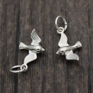 2 Sterling Silver Dove Charms,Silver Peace Dove Charms,Tiny Bird Charms,Bird Jewelry