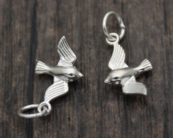 2 Sterling Silver Dove Charms,Silver Peace Dove Charms,Tiny Bird Charms,Bird Jewelry