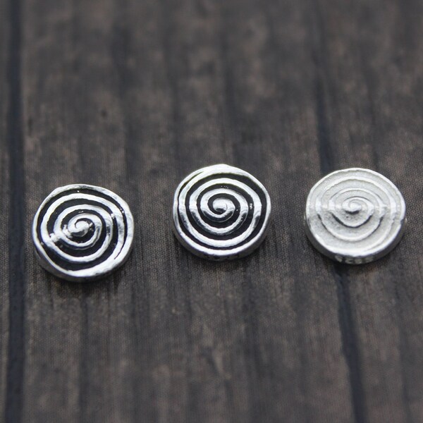 4 Sterling Silver Spiral Beads,7.5mm Sterling Silver Swirl Beads,Flat Round Beads,Coin Beads,Silver Spacer Beads,Silver Beads Spacer