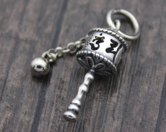 1PC Sterling Silver Prayer Wheel Charm with Tibetan Om Mantra,Hollow Tibetan Prayer Wheel Charm,Prayer Wheel Jewelry