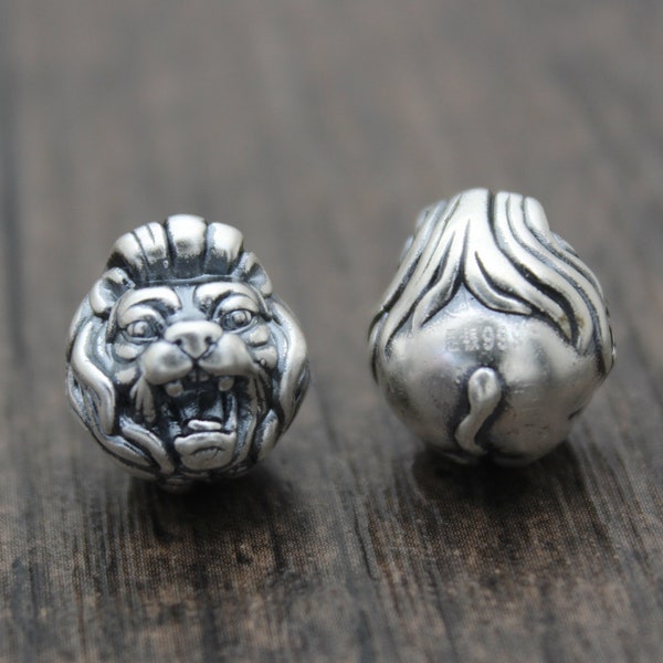 1PC-12mm Sterling Silver Lion Bead,Sterling Silver 3D Lion Spacer Bead,Animal Bead,Zoo