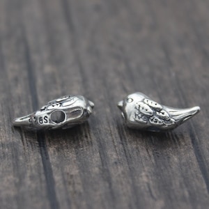 2 Sterling Silver Bird Beads,6x12mm Sterling Silver Animal Beads for Bracelet and Necklace