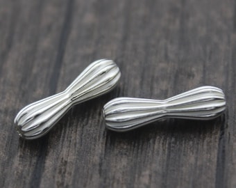 2 Sterling Silver Corrugated Tube Beads,4.5x16mm Silver Barrel Corrugated Beads