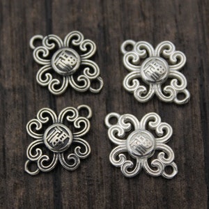 2 srebrne zawieszki szczęścia, zawieszki szczęścia Fu, srebrne łączniki szczęścia, srebrne zawieszki łączników do bransoletki i naszyjnika