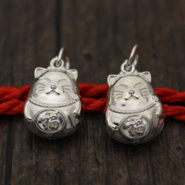 2 Sterling Silver Good Fortune Cat Charms,Chinese Lucky Cat Charms,Cat Charms,Cat Jewelry