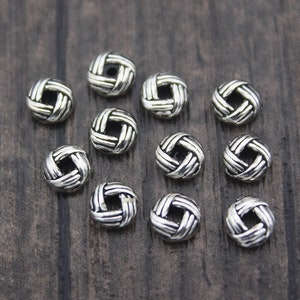 10 Sterling Silber Knoten Perlen, 5 mm Silber Rondell Perlen, doppelseitig, Silber gewebt Spacer Perlen, Silber flache runde Perlen, gewebte Perlen