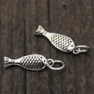 2 Sterling Silver Fish Charms,Double Sided Fish Bracelet Charms,Fish Jewelry