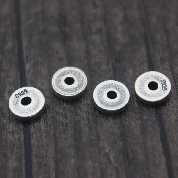 4 Sterling Silver Rondelle Beads,6.5mm Silver Wheel Beads,Silver Flat Round Beads,Beads Spacer