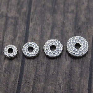 5mm 6mm 7mm 8mm Hammered Sterling Silver Beads,Silver Rondelle Beads,Silver Spacer Beads,Flat Round Beads,Coin Beads,Silver Wheel Beads