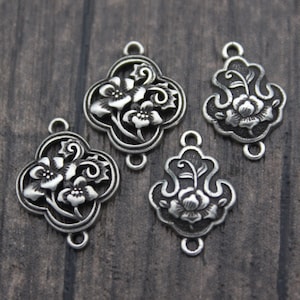 2 srebrne łączniki kwiatowe, srebrne ogniwa kwiatowe, srebrne zawieszki łączące do kolczyków, bransoletek i naszyjników