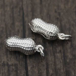 2 Sterling Silver Peanut Charms,3D Peanut Charms,Food Charms,Thanksgiving Charms