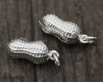 2 Sterling Silver Peanut Charms,3D Peanut Charms,Food Charms,Thanksgiving Charms