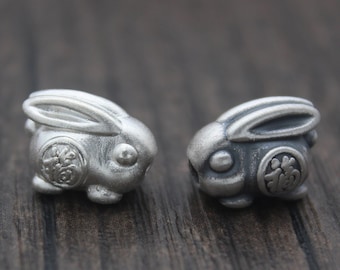 Sterling Silver Rabbit Bead,Chinese Zodiac Bead,Silver Rabbit Spacer Bead,Animal Bead,Fu Bead,Good Fortune,Year of the Rabbit