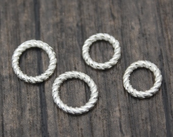 5pcs Sterling Silver Twisted Jump Rings,7.5mm/8mm Silver Closed Jump Rings