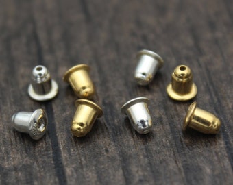 10 Sterling Silver Earring Backs,4.5x5mm Silver Earring Stoppers,Gold Plated,Earring Nuts