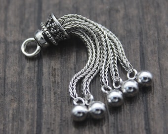 Sterling Silver Tassel Charm,43mm Sterling Silver Chain Tassel Charm,Tassel Jewelry