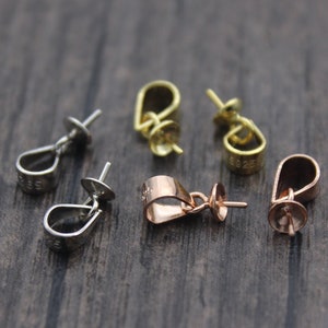 5 Sterling Silver Bead Caps with Peg for Top Drilled Beads,For Half Drilled Pearls and Beads,Gold Plated Peg Bead Caps,Charm Pendant Holder