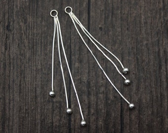 2 Sterling Silver Tassel Charms,55mm Sterling Silver Chain Tassels,Silver Ball Tassels for earrings for necklace,Tassel Jewelry