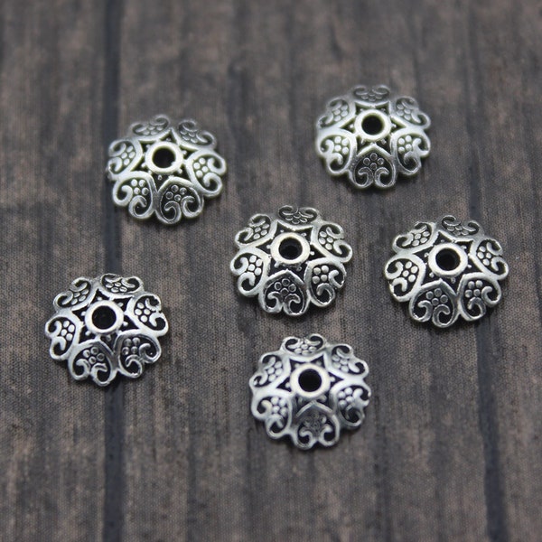 6 Sterling Silver Bead Caps,8mm Sterling Silver Flower Bead Caps,Silver Bead Caps,Hollow Flower Caps