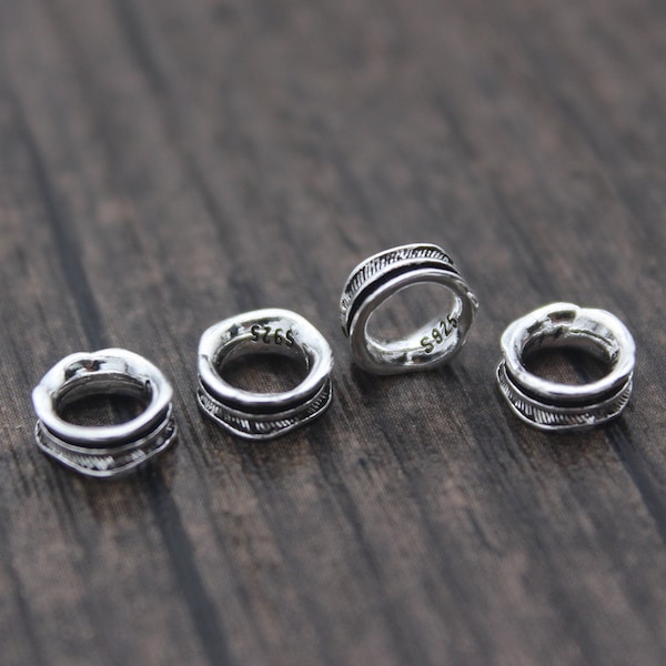 4 abalorios de plata esterlina Rondelle, abalorios de anillo de plata de 7x3 mm, abalorios espaciadores de plata con orificio grande