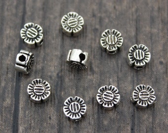 10 Sterling Silver Flower Beads,5mm Silver Flower Spacer Beads,Silver Flat Beads,Silver Beads Spacer