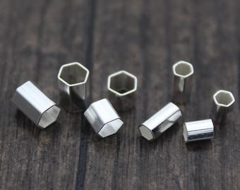 10 Sterling Silver Hexagon Tube Beads,3mm 4mm Silver Hexagon Barrel Beads,Spacer Beads
