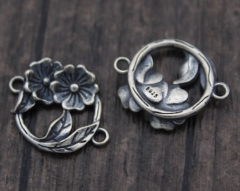 1PC Sterling Silver Flower Connector,Floral Link,Silver Connector Charm for Earrings for Bracelet and Necklace