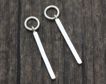 2 Sterling Silver Square Bar Charms,Silver Long Skinny Square Bar Drop,Earring Bar Charms