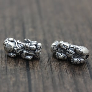 1PC-999 Sterling Silver Good Fortune Pixiu Bead,Chinese Lucky Animal Pixiu Bead,3D Pi Xiu Bead,Lion Bead