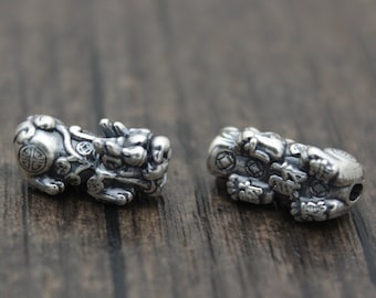 1PC-999 sterlingzilver geluk-bixie-kraal, Chinese geluksdier-bixie-kraal, 3D Pi Xiu-kraal, leeuw-kraal