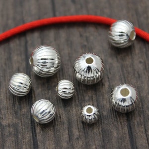 Sterling Silver Corrugated Round Beads,5/6/7/8mm (For selection),Silver Pumpkin Beads,Silver Spacer Beads
