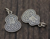 1PC Sterling Silver Gourd Charm,Chinese Fu Charm,Good Fortune Charm,Happiness Charm,Double Sided