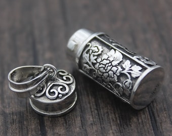 1PC Sterling Silver Flower Prayer Box,Silver Prayer Box,Silver Flower Locket Pendant,Perfume Oil Bottle,Box Pendant,Wish Box