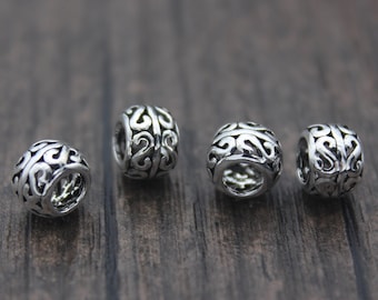 4 Sterling Silver Rondelle Beads,7.5mm Silver Hollow Spacer Beads,Large Hole Silver Beads Spacer,Hollow Wheel Beads