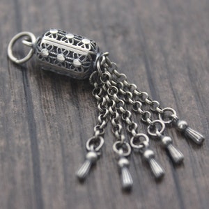1PC-Sterling Silver Tassel Charm,Hollow Flower Tassel Charm,Silver Chain Tassel,Tassel for Earrings for Necklace,Tassel Jewelry
